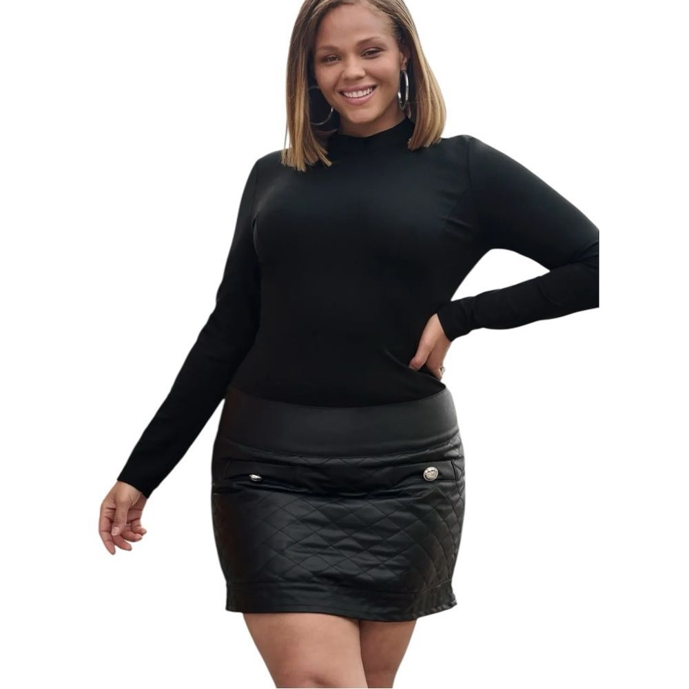 Venus | Black Mock Neck Quilted Skirt Mini Dress Size 16